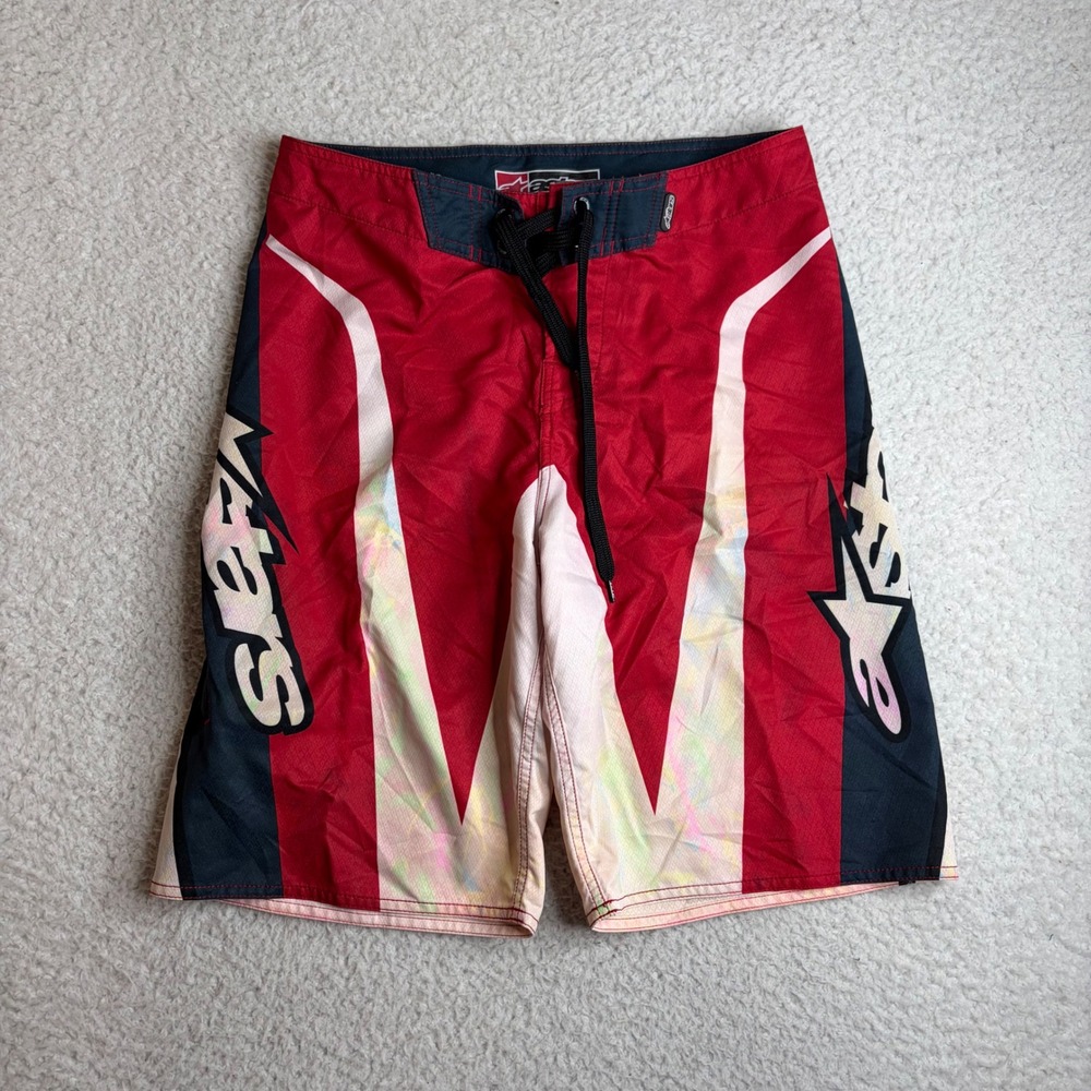 Alpinestars Astars Mens Red Navy Board Shorts Y2K Paratrooper Swim Trunks 30